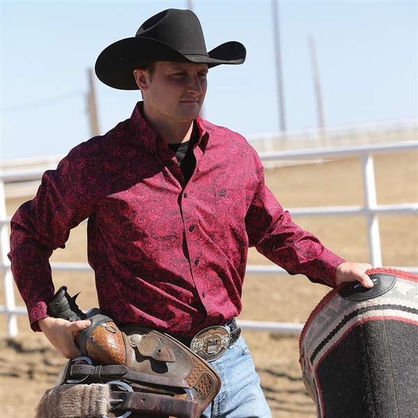 mens pink paisley western shirt